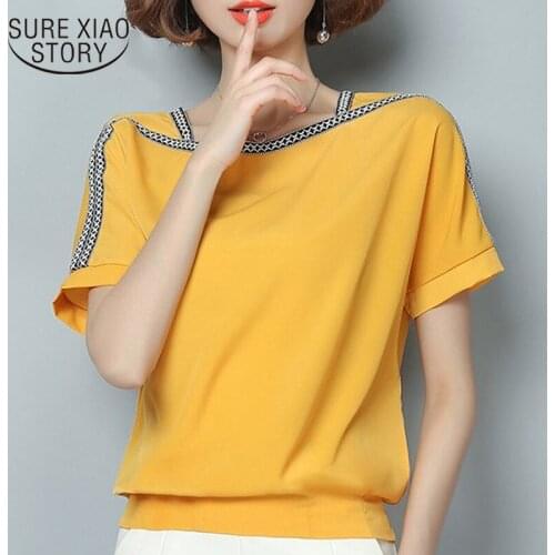 Short Sleeve Women Tops Women Blouse Shirt Causal Plus Size Chiffon Blouse Women Shirt Blusas Femininas Solid Color 0370 30