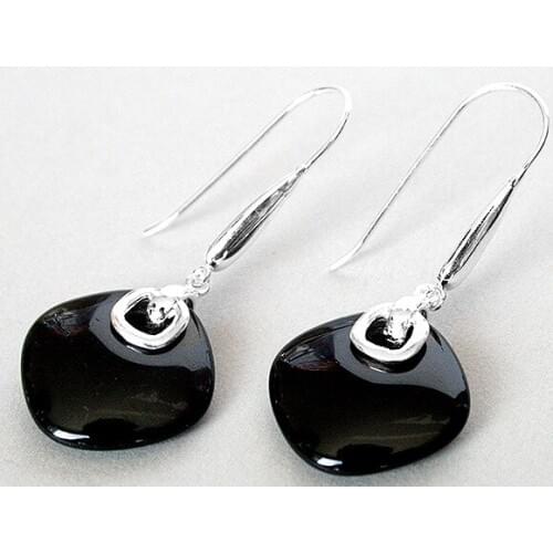 Natural Jewelry FASHION 925 NATURAL BLACK Natural Stone Bead Vintage 925 Hooks Earring big earringsWomen Party