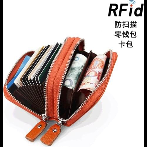 Women Card Holder Genuine Fashion Leather Card Bag Double Zipper Large Capacity Female ID Credit Card Case Bag Wallet