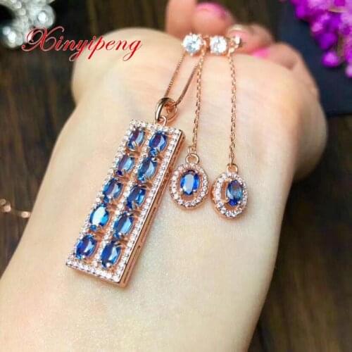 Xin yi peng 925 silver inlaid natural sapphire necklace pendant earrings jewelry suit a woman exquisite fashion
