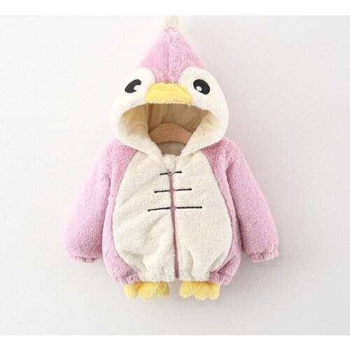 2021 Winter Clothes New Cartoon Clothes Girl Penguin Hooded Clothes Girl Plus Velvet Padded Coat