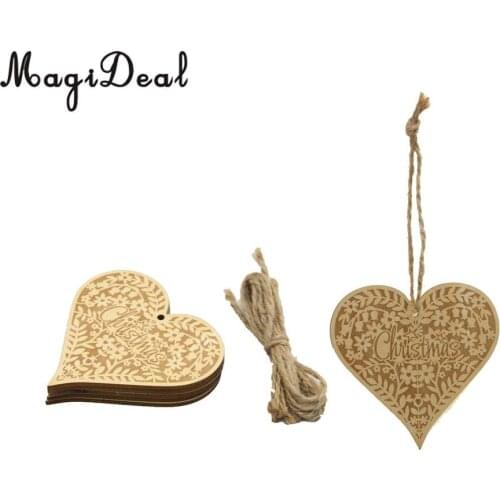 10pcs Rustic Heart Style Christmas Wooden Tags Tree Pendents Hanging Decor DIY Craft