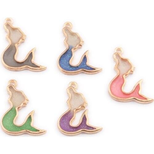 10pcs/lot Gradient Mermaid Enamel Charms Jewelry Earring Bracelets DIY Pendant Jewelry Making Golden Base