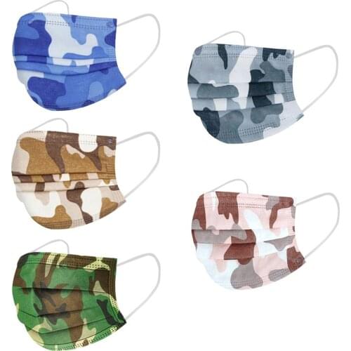 50pc Disposable Adults Unisex Camouflage 3ply Face Masks Mouth Cover Mascherine Halloween Cosplay Desechables Mascarillas Masque