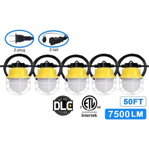 60W LED Construction String Light,Temporary Work Light Linkable Jobsite light with Guard Weatherproof Industrial Grade