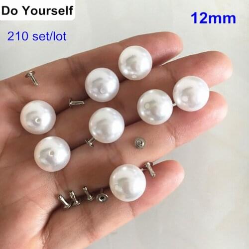Free Shipping - 210 sets Round White Pearl Rivet Studs 12mm Pearl Rivet Spikes For Clothing,Leather Decoration