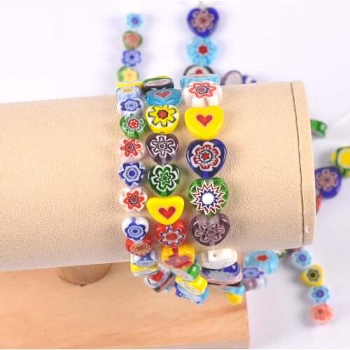 8-12mm Mixed heart shape Flower Patterns Millefiori Glass Loose Beads lampwork Crafts Beads For Jewelry Making ykl0848