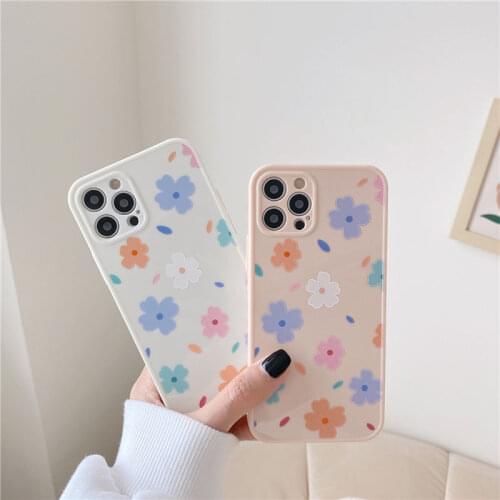 Cute Flower Side Pattern Glossy Soft TPU Phone Case For iPhone 12 Mini 11 Pro Max XR XS Max X XS 7 8 Plus SE 2020 Back Cover