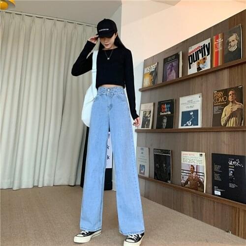 Wide Leg Jeans for Women Bottom Baggy Denim Pants High Waist Full Length Clothing Decorative Belt Trousers Kpop Style Streetwear