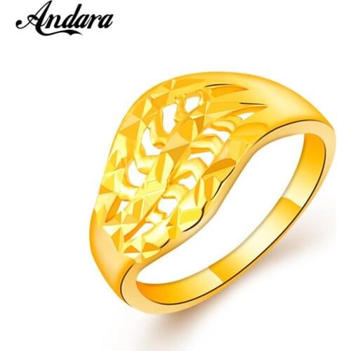 Elegant Yellow Gold Finger Rings For Women Accessories Rings 24K Gold Color Trendy Jewelry Ring Women Birthday GiftJR090