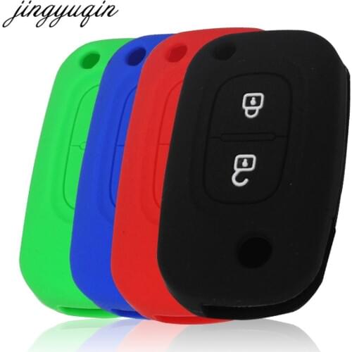Jingyuqin Silicone Flip Car Key Case for Renault Modus Clio Megane Kangoo for Lada 2 Buttons Auto Folding Remote Key Cover