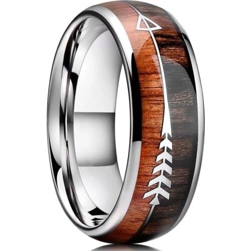 8MM Men Fashion Ring Stainless Steel Wood Inlaid Arrow Rings Wedding Band Anniversary Birthday Gift Jewelry Free Shipping