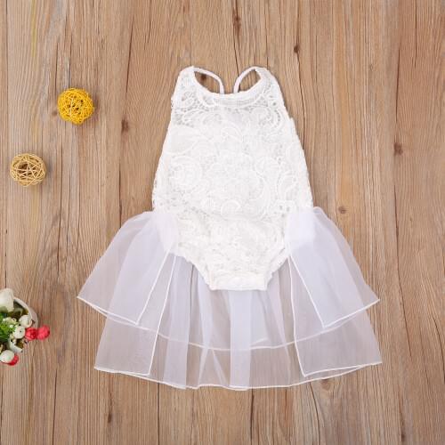 Baby Girl Birthday Cotton Bodysuits Ruffle Lace Embroidered Sleeveless Halter Jumpsuit Open Back Fluffy Skirt Sunbathe Suit
