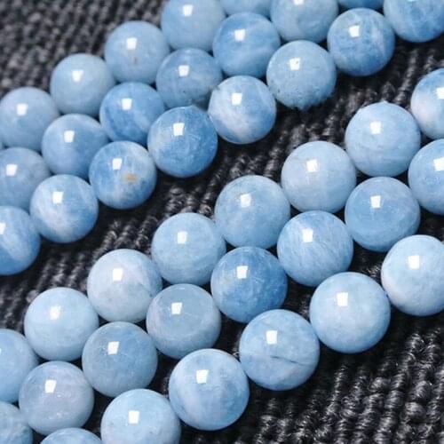 Natural Stone Blue Aquamarines Round Loose Spacer Beads For Jewelry Making Strand 15" DIY Jewelry Accessorries Women Beads