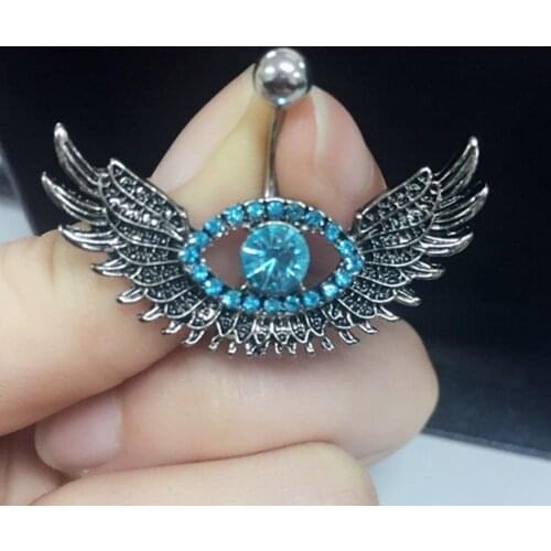 Angel Wings Belly Button Rings Blue Evil Eye Surgical Steel 14G-Navel Rings December