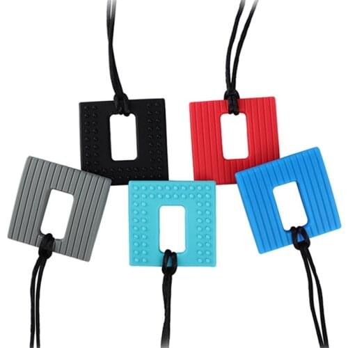 1PCS Square Textured Chew Silicone Teether Baby Teething Pendant Chew Teeth Molar Rod Sensory Therapy Toys for Special Needs