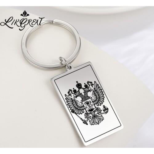 LIKGREAT Coat of Arms Russia Federation Eagle Emblem Keyring Stainless Steel Car Key Holder Ring Jewelry Russian Fathers Gifts