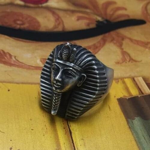 Mens 316L Stainless Steel Ring Egypt Tutankhamun Ring for Men Ancient Pharaoh Egyptian Rings Punk Biker Jewelry