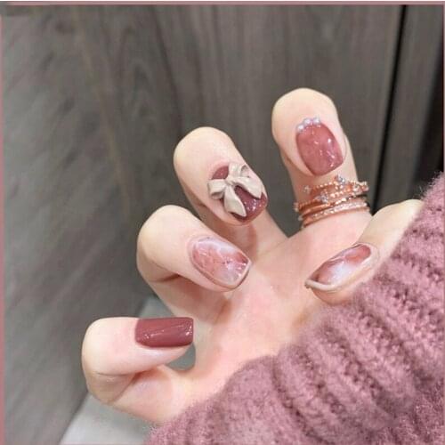 24pcs Butterfly Decoration Wear Long Paragraph Fashion Manicure Patch False Nails Save Time Wearable Jelly Nail Patch Nail Art