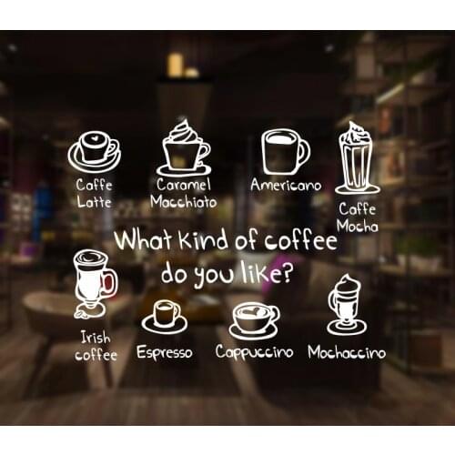 Coffee Shop Sticker Bean Milk tea Decal Cafe Cup Vinyl Art Wall Decals Decor Mural Decoration Break Coffee Glass Decals CA1003