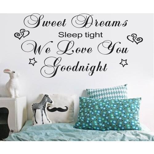 Characters "Dreams Love Goodnight" Wall Sticker Bedroom Removable wall stickers home decor decoracion vinylBlack 57*114CM