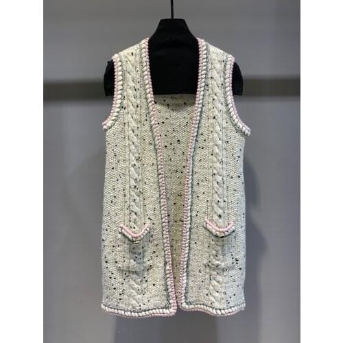 2021FW Autumn New Women V Neck Long Knitted Sweater Vest Female High Quality Tops