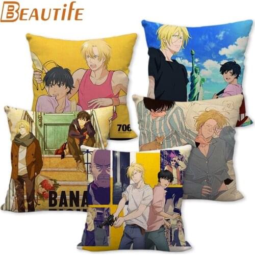 New Banana Fish Anime Pillowcase Bedroom Home Decorative Cover 45x45cm Square Zipper Pillow Cases Cotton Linen Fabric No Fade
