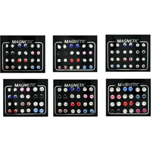 12 Pairs Non Pierced Rhinestone Magnetic Stud Earrings Clip-on Earrings Jewelry