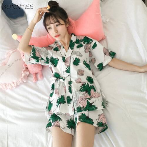 Pajama Sets Women Summer Print Short Sleeve Lovely Student Comfortable Korean Version Leisure Home Ladies Nightclothes Stylish