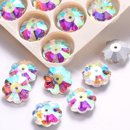 4 Sizes Flower Shapes Pointback Crystal AB Sew On Rhinestone Flatback Clear Sewing Rhinestones Crystal For Wedding Dress B1139