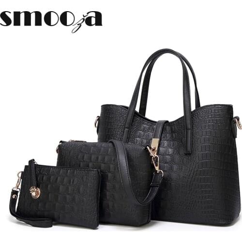 SMOOZA Women Handbag 3pcs Woman Bag Set Fashion Female Purse And Luxury Three-Piece Shoulder Bag Tote Messenger Purse Bag