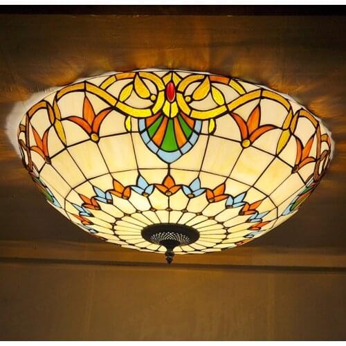 Free Delivery Baroque 50CM large antique glass ceiling lighting European minimalist living room bedroom store Tiffany lamps