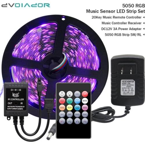 Led Strip 5050 IP20/IP65 Waterproof RGB Led ribbon 5M Tape Light +RF Remote Music Controller Bar KTV Background neon Light