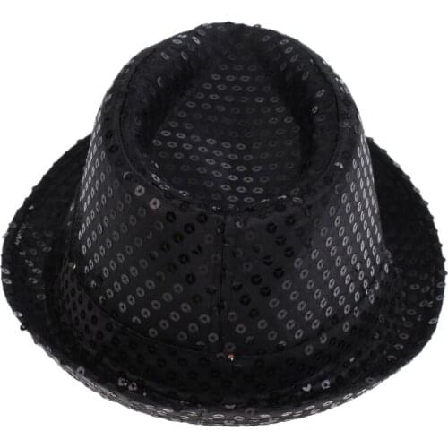 LED Fedora Hat Sequin Flashing Light Up Jazz Cap Costume Fancy Dress