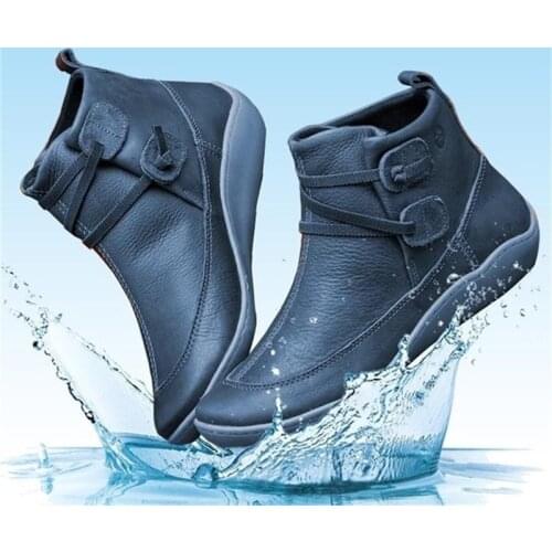 Snow Boots Warm Solid Color Womens Shoes Waterproof PULeather Flat Shoes Plush Lace-up Ankle Boots Punk Style Mujer Botas