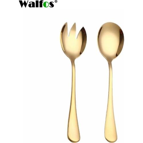 Walfos Gold Salad Spoon Fork 2PCS Salad Spoon Stainless Steel Cutlery Set Serving Spoon Set Colorful Unique Spoons
