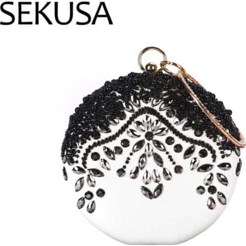 SEKUSA Ball design beaded women evening bags embroidery PU fashion lady day clutches for wedding party handbags