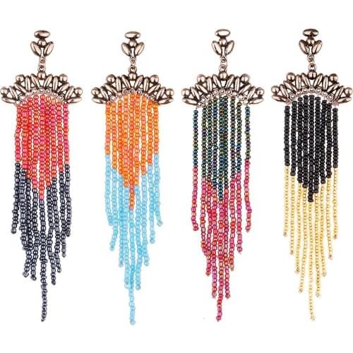 Royalbeier Women Boho Vintage colorful Long Tassel Earring Woman Handmade Beads Dangel Earrings Thread Ornament Fashion Jewelry