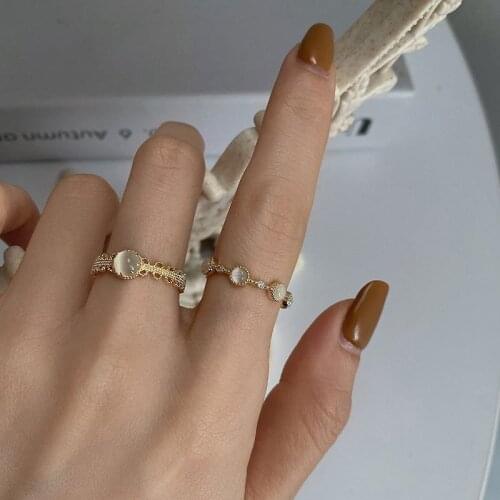 VSnow French Vintage Circle Opals Open Ring for Women Exquisite Gold Color Metal Adjustable Wedding Index Finger Ring Jewelry
