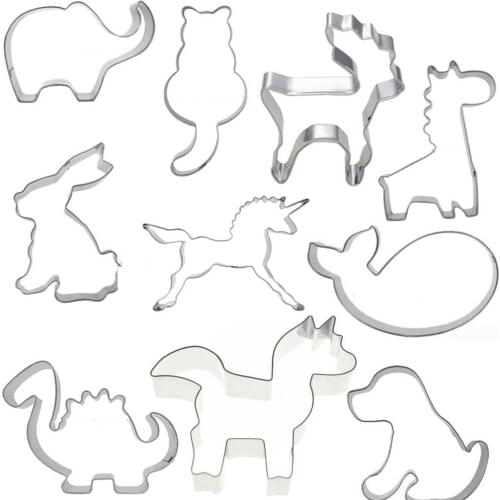 10pcs Biscuit Molds for Cookies Press Cutters Set in Animal Shapes Dog,Elephant,Rabbit Horse Bakery Modeling Tools for Kitchen