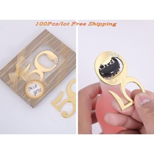 100 Pieces/lot) Gold Wedding celebration favors of 50th bottle opener favors for 50th wedding Anniversary gifts and Party favor