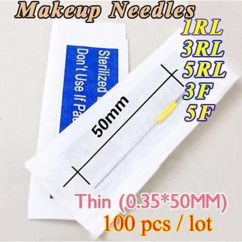 100pcs/Size/Lot 0.35MM Thin Permanent Makeup Eyebrow Needles (1R/3R/5R/3F/5F)