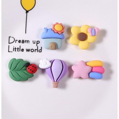 15Pcs Kawaii Resin Mixed Cartoon Flower Rainbow Flat Back Cabochon Crafts Embellishments Decoration DIY Scrapbooking Accessories