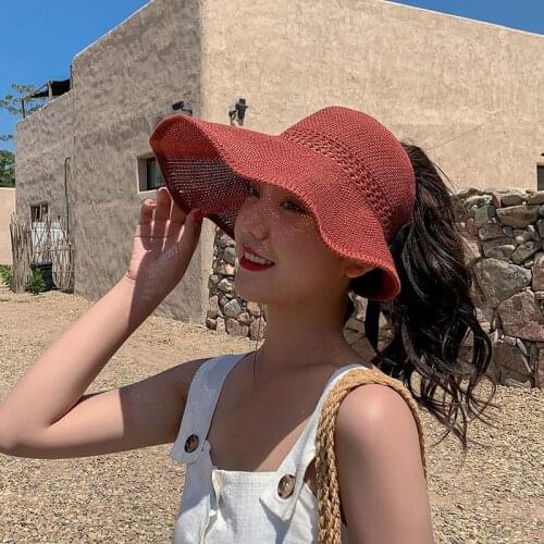 2021 Empty Top Summer Straw Hat Big Brim Knitted Bowknot Sun Visors Ladies Panama Hat Fishing Beach Female Men Chapeau MZ109