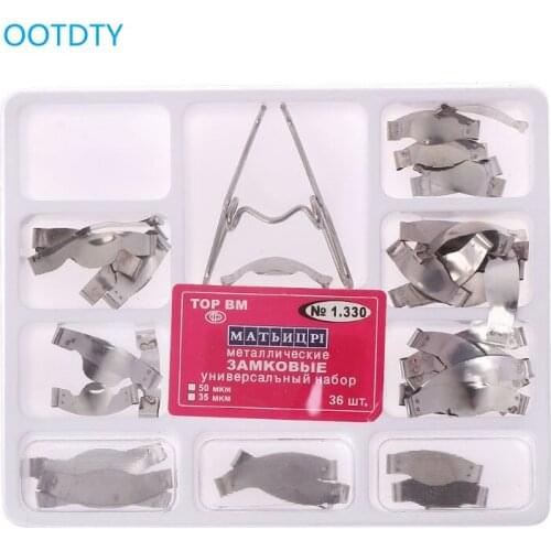 36PCS Dental Saddle Contoured Metal Matrices Matrix Universal Kit with Spring Clip Teeth Whitening Tool Dropshipping