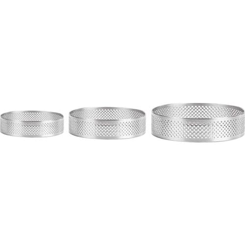 8Pcs Stainless Steel Tart Ring, Heat-Resistant Perforated Cake Mousse Ring Round Double Rolled Tart Ring Metal Mold