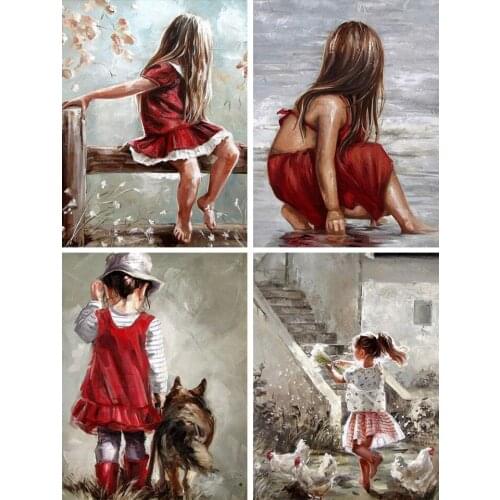 Diamond Embroidery 5D DIY Diamond Painting Cross Stitch Kit "Flower girl red dress" Needlework Mosaic Picture Home Decoration