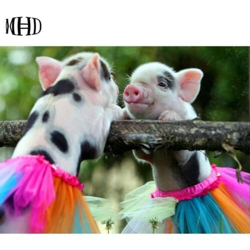 MHD full & round diamond embroidery cute pig diamond painting mini pig diamond cross stitch mosaic wall stickers decoration