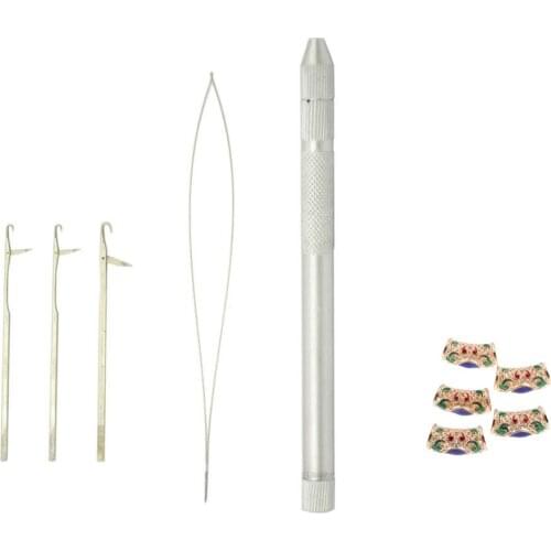 Aluminum Hair Extension Loop Needle Threader DIY Hook Tools + 5pcs Hair Braid Vintage Braiding Beads Micro-link Tubes Pendants