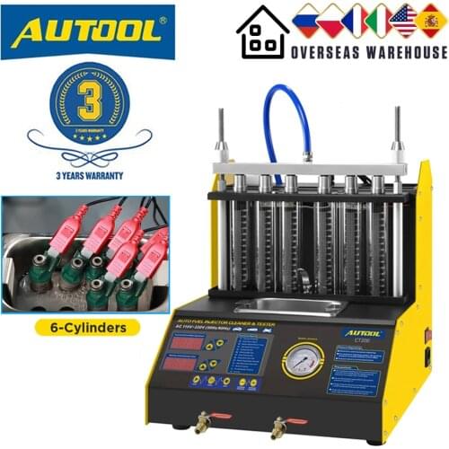 AUTOOL CT200 Car Fuel Injector Tester Flushing Nozzles 6 Cylinders Ultrasound Cleaning Tester Injector for Motorcycle PK CNC602A